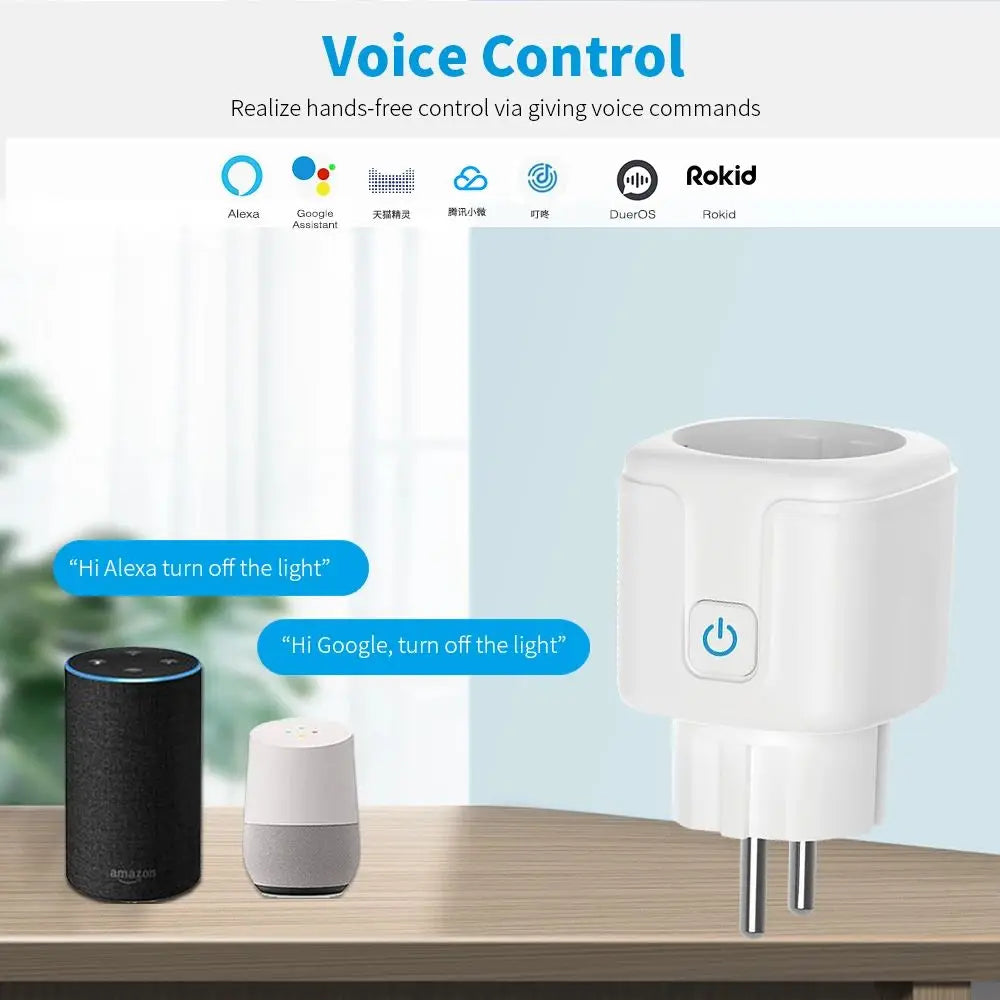 Tuya WiFi Smart Plug 16A/20A EU Smart Socket With Power Monitoring Timing Function Smart Life APP Voice Control Via Alexa Google