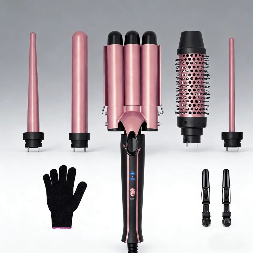 Curling Iron Set 5-in-1 Hair Curler with 3 Barrel Hair Crimper, Hair Straightener - Waver Heating Styling Tools for Women