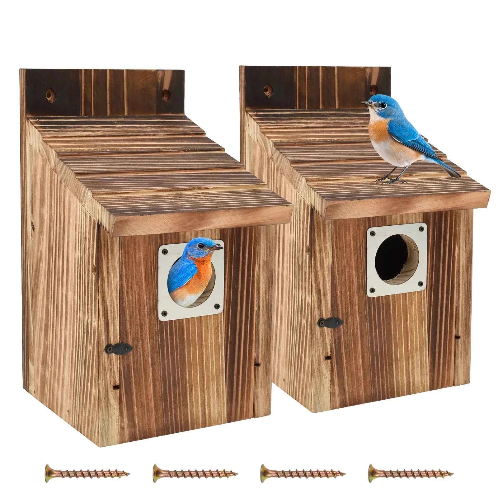 2Pcs Wooden Bird House Outdoor Weatherproof Parrot Bird Nest Breeding Sleeping Box Birdhouse Garden Patio Decorative