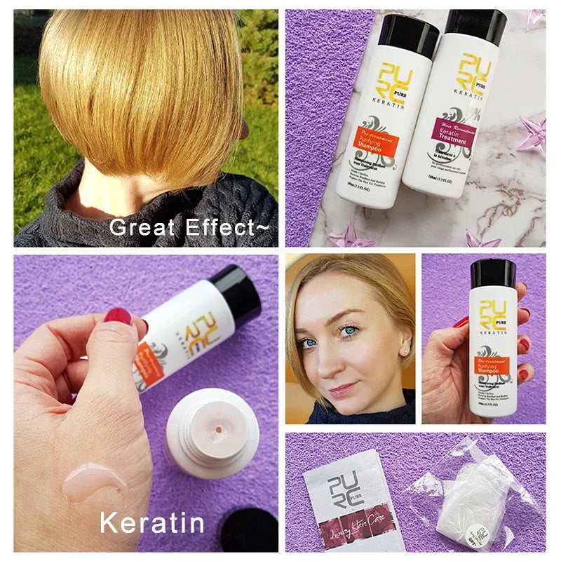 PURC Keratin Treatment Shampoo Conditioner Hair Straightening Products Smoothing Repairing Hair Mask Curly Hair Straighten Care