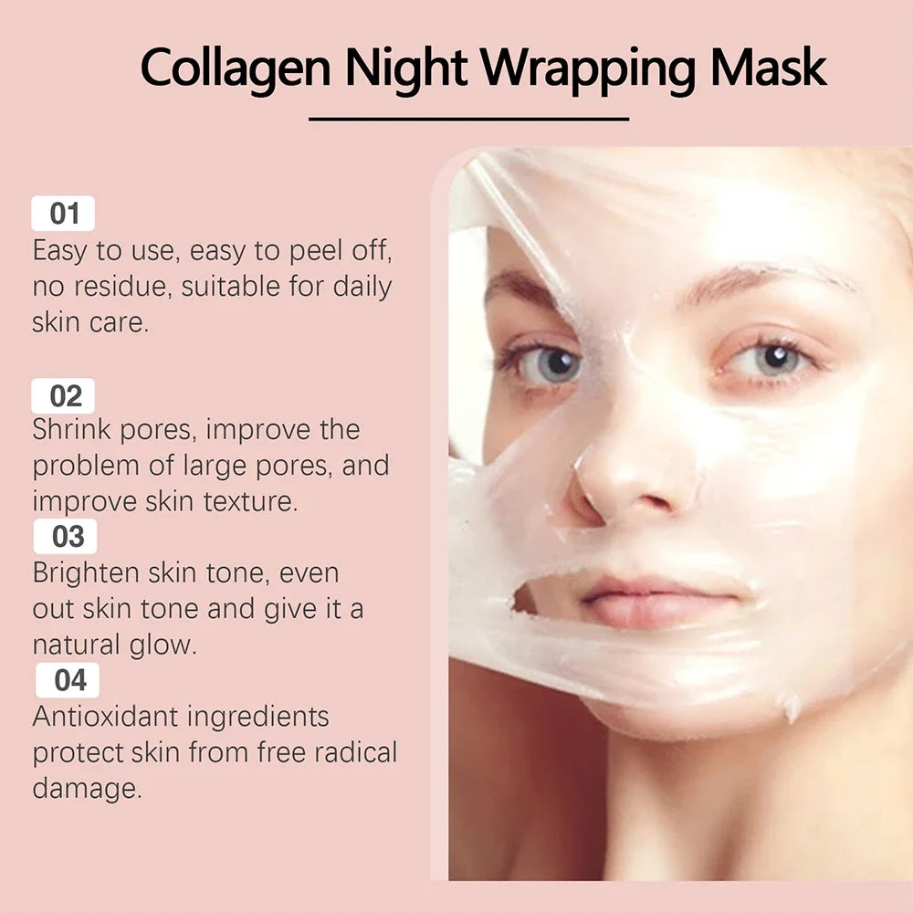 75g Collagen Overnight Wrapping Peel Off Facial Mask, Collagen Night Wrapping Mask Deeply Hydrates Woman Night Care Mask Cream