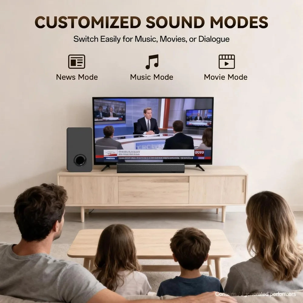 Wireless Sound Bar With Subwoofer 2.1Ch Home Theater HDMI ARC