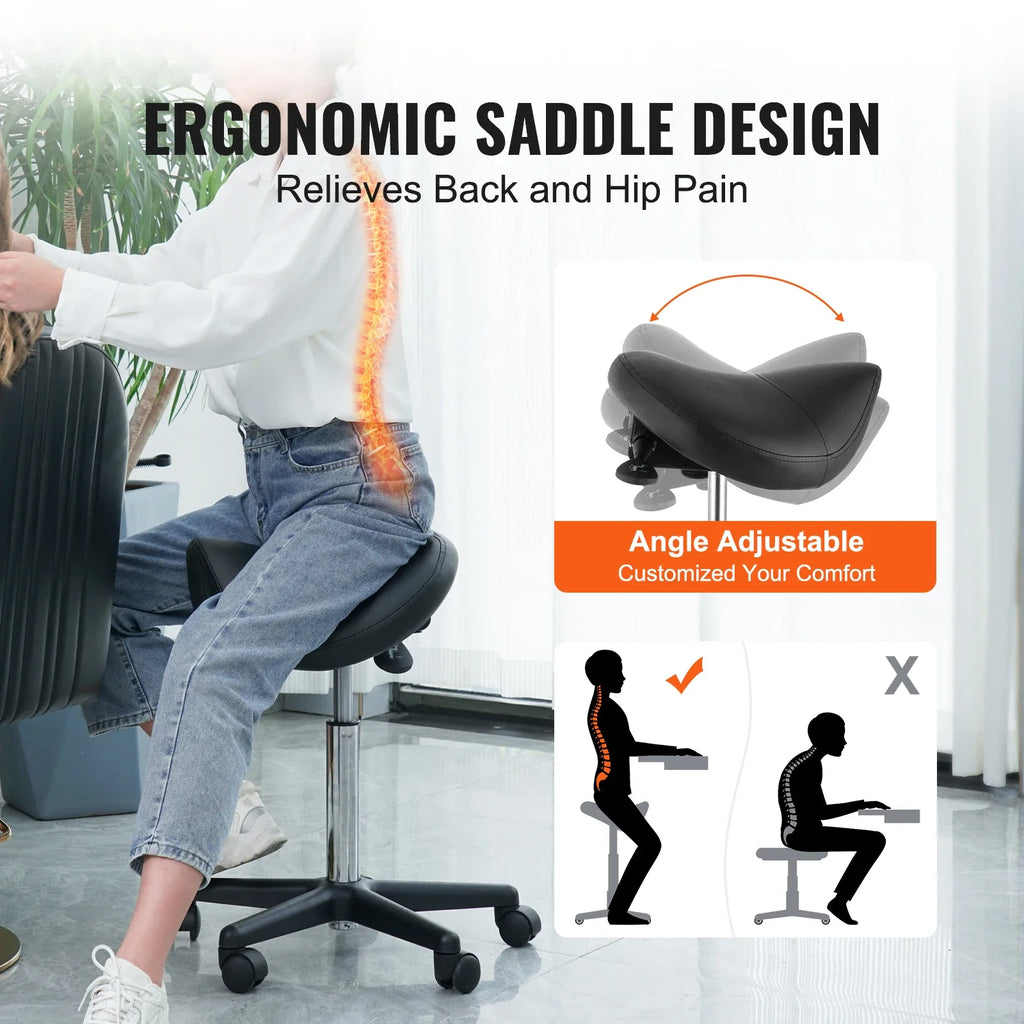 SucceBuy Ergonomic Saddle Stool With 360 Degree Rotation Casters