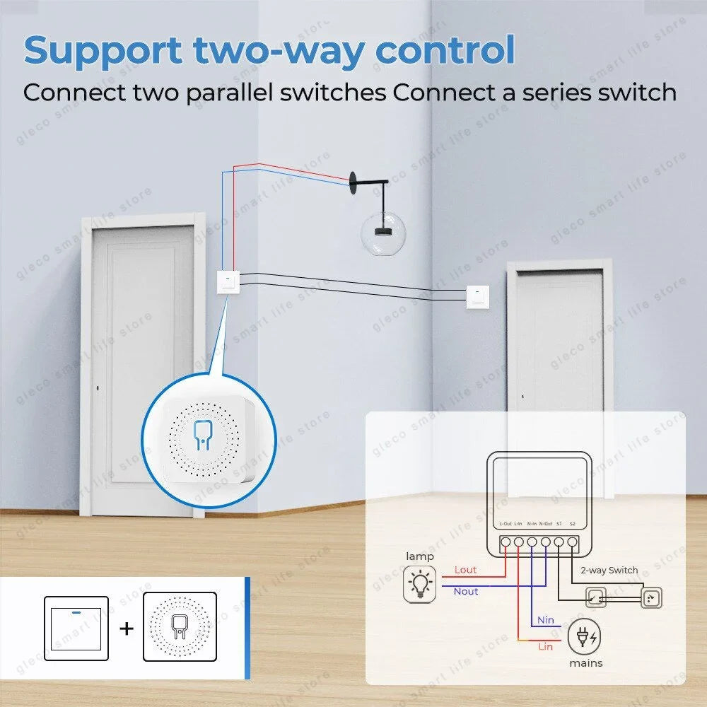 ZigBee Smart Mini Smart Light Switch 1/2CH Breaker Relay 16A 2 Way Control Smart Life APP Voice Control For Tuya Alexa Google