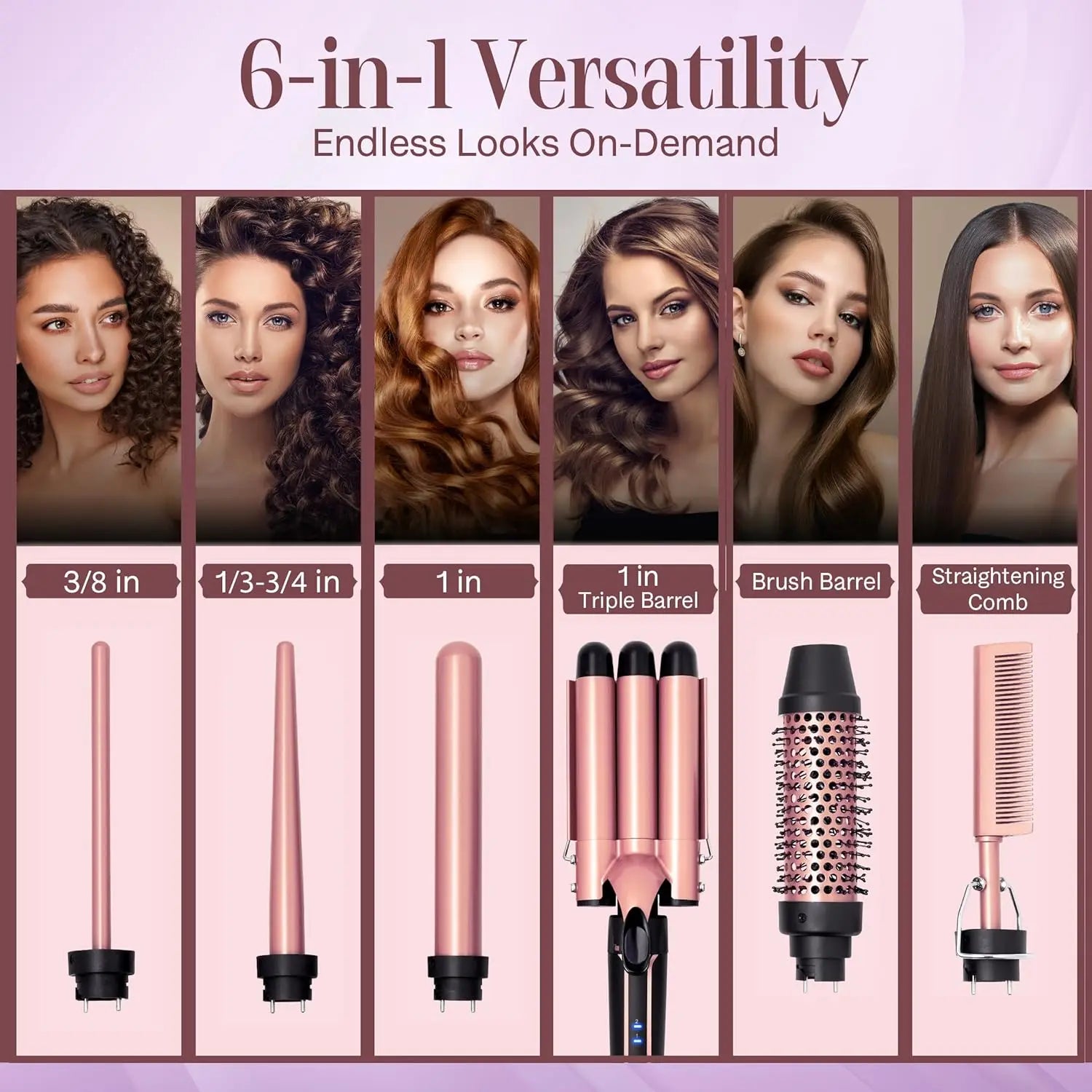 Curling Iron Set 5-in-1 Hair Curler with 3 Barrel Hair Crimper, Hair Straightener - Waver Heating Styling Tools for Women