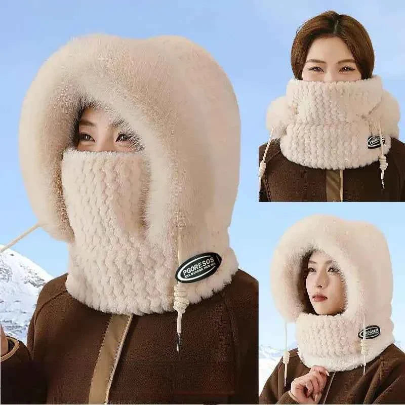 Thermal Plush Hat Hood Scarf and Mask Ear Protection Windproof Thick Design