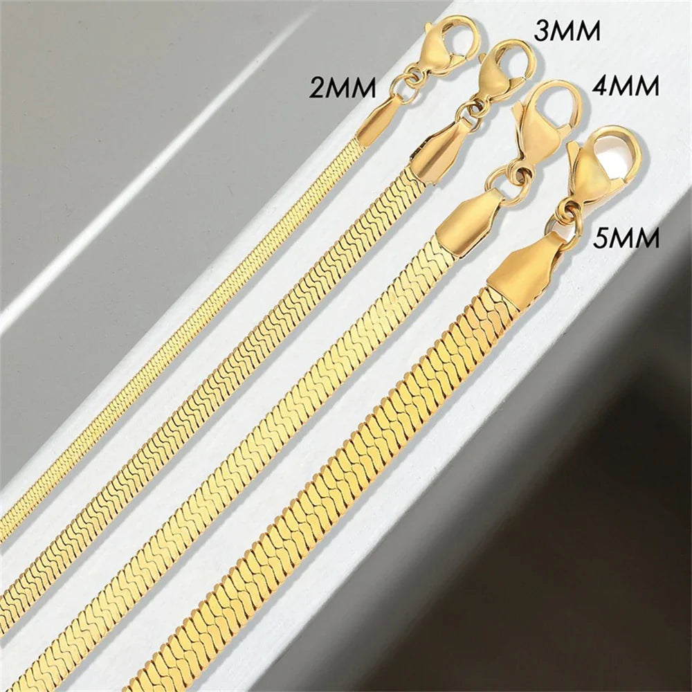 316L Stainless Steel Snake Chain Necklace for Women — Herringbone Choker in Gold, Silver, Rose Gold