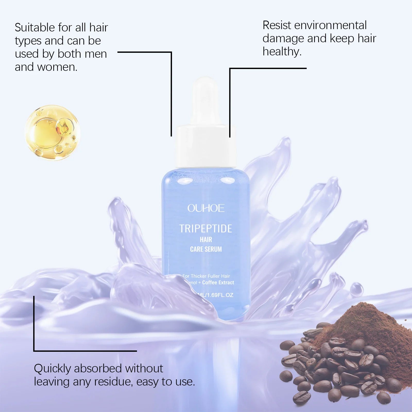 Tripeptide Hair Serum Strengthening Nourishing Scalp Treatment Coffee Extract Promotes Thicker Fuller Healthier Hair 50ml