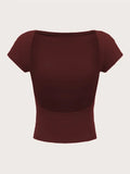 Women's O-neck Backless T-shirt Short Sleeve Solid Color Crop Top Summer Cute Baby Tee Y2K Clothes Bodycon Tunics Fashion Tank