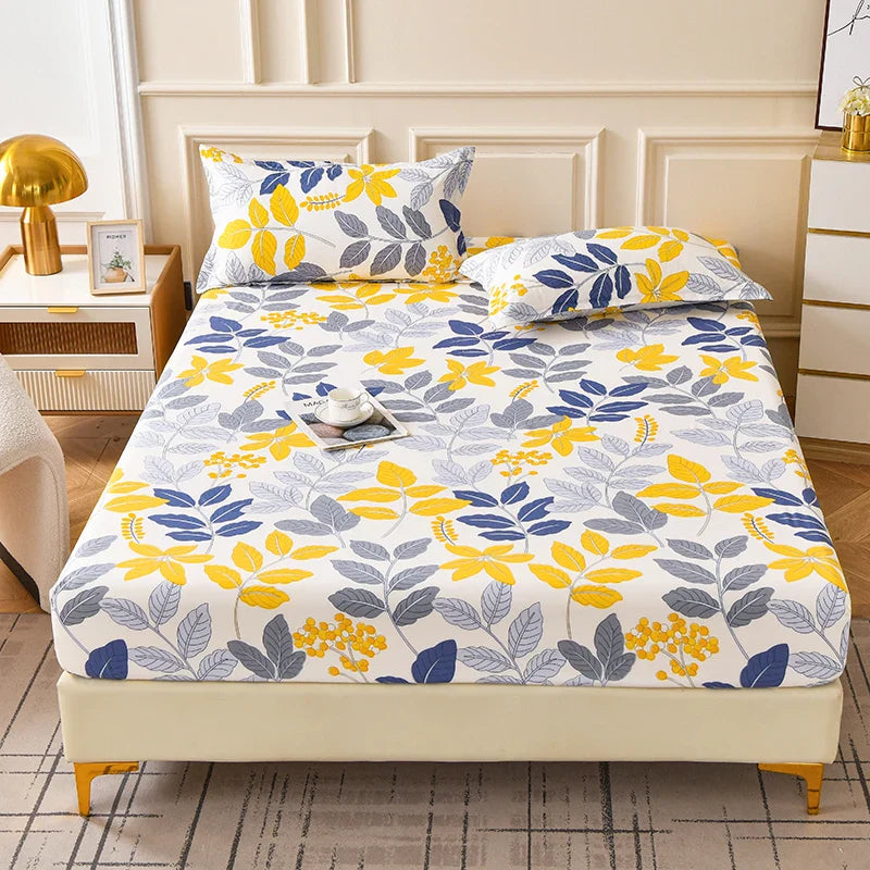 Red Flower Printed Bed Sheet Sets Queen/King Size sabanas cama matrimonial Reactive Printed Fitted Bedsheets for Double Bed