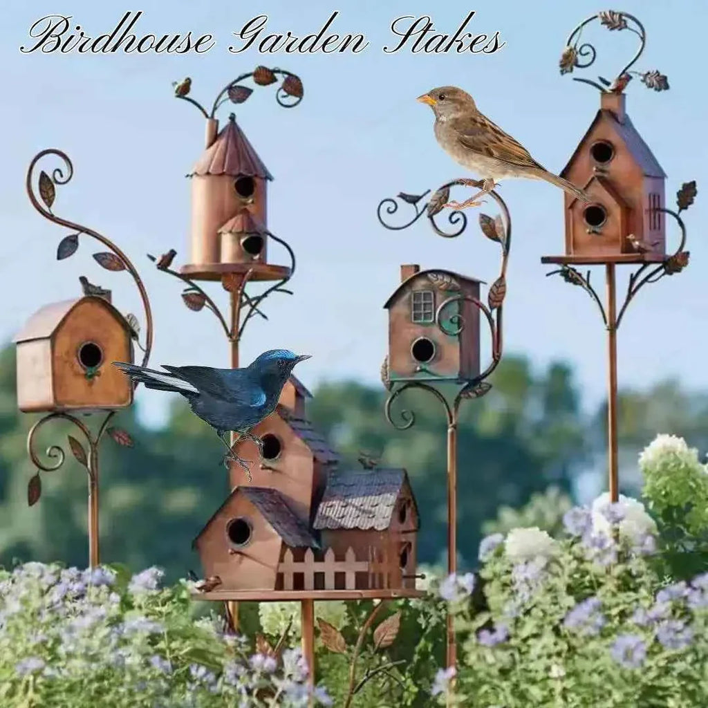 Garden Outdoor Metal Birdhouse Decoration Bird Houses for Outside with Pole Bird House Pole for Garden Yard Decoration