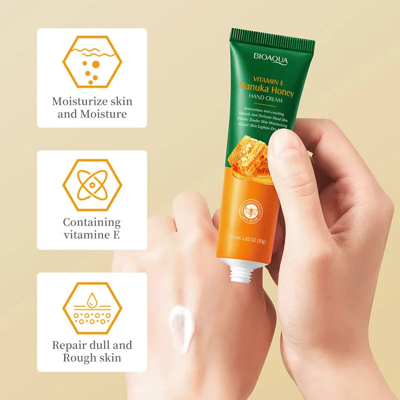 Honey and Vitamin E Hand Cream Moisturizing Lotion, enriched with glycerin, deeply hydrates and repairs dry, cracked hands