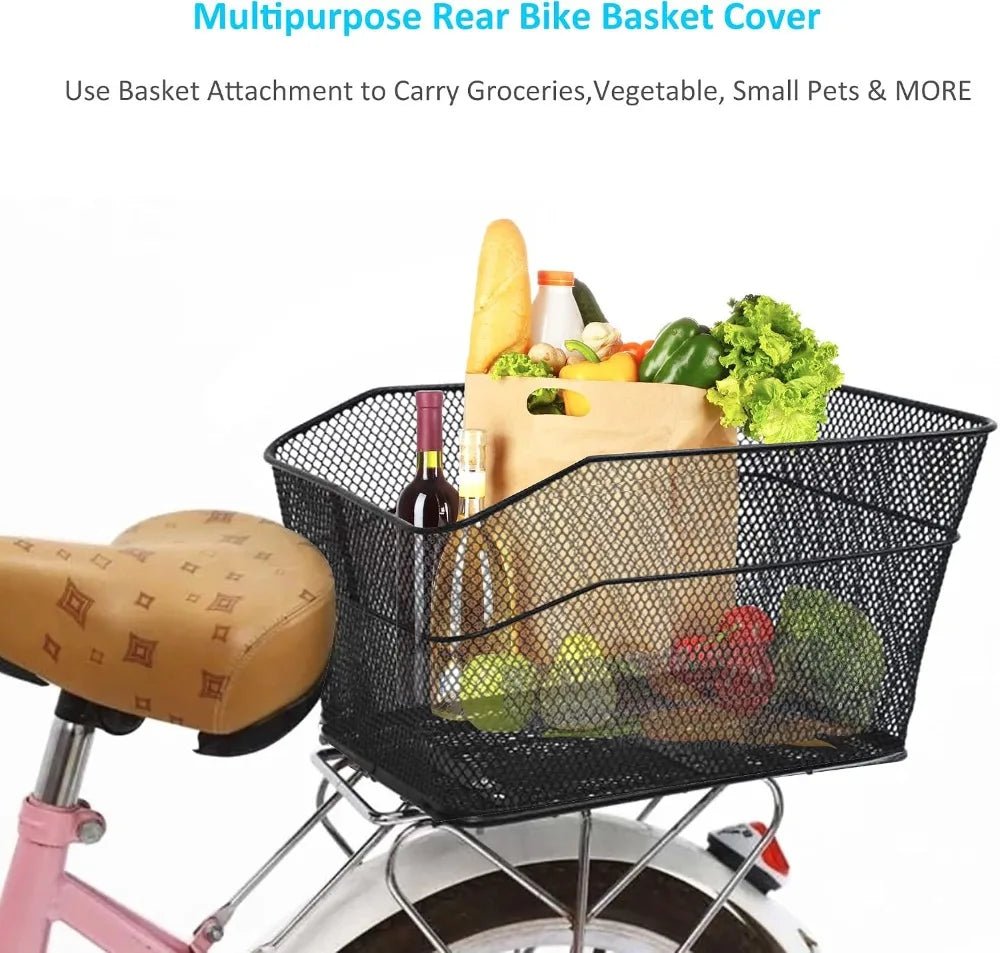 Rear Bike Basket With Easy Install Spider Webbing And Waterproof Tarp Cover