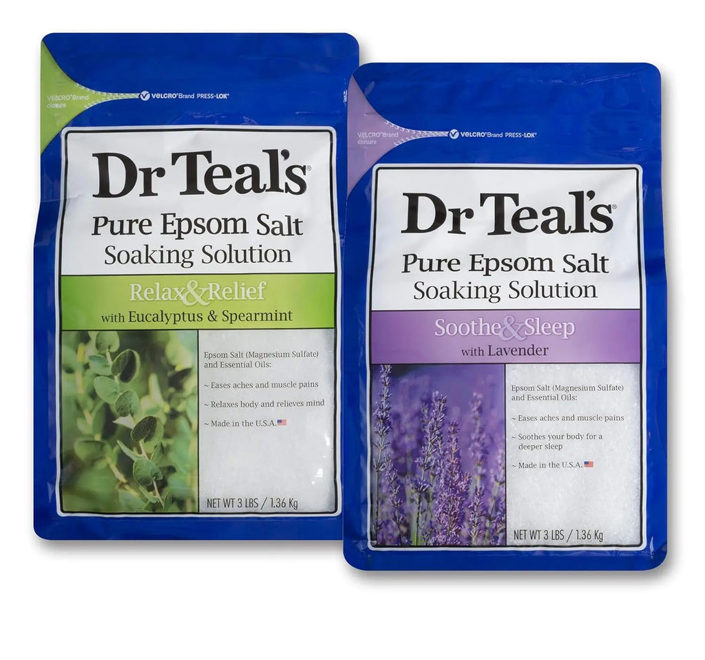 Epsom Salt Bath Soaking Solution, Eucalyptus and Lavender, 2 Count, 3lb Bags - 6lbs Total, Soothes Sore Muscles
