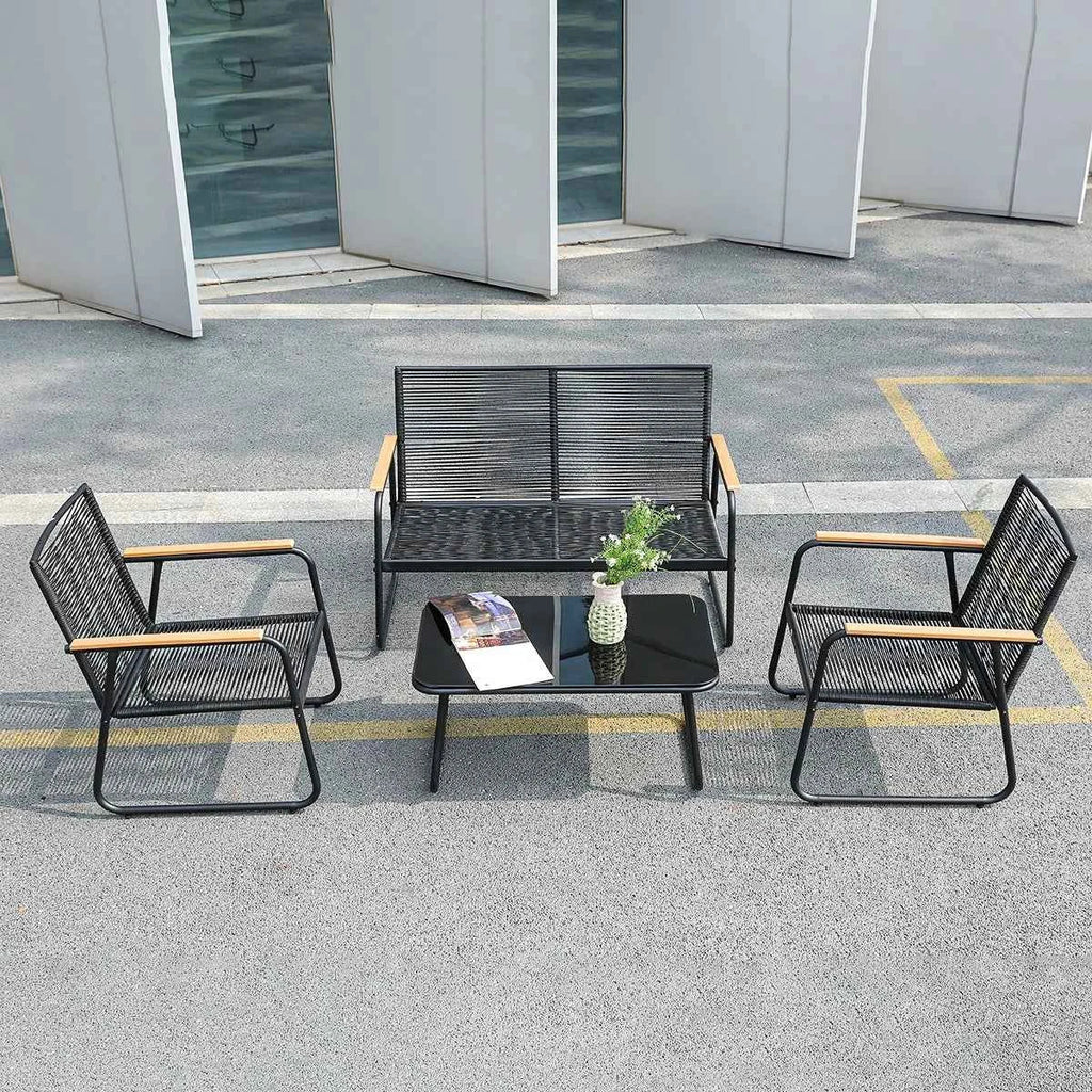 4-Piece Rattan Outdoor Furniture Set - Modern Wicker Sofa & Table for Garden & Patio