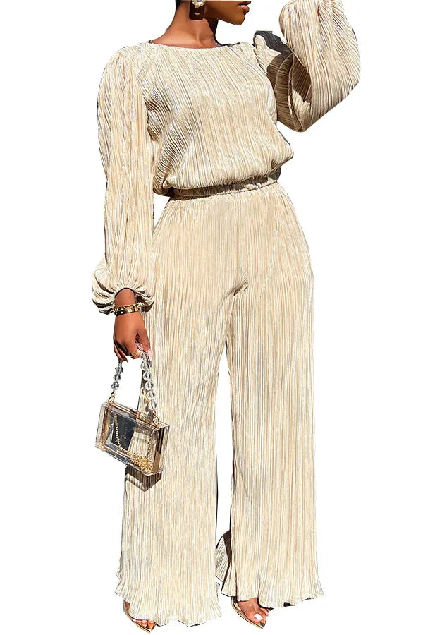 High Elasticity Two Piece Set for Women Long Sleeve O neck Tops Women's Tracksuit Female Casuals Home Loose Wide Leg Pant Sets