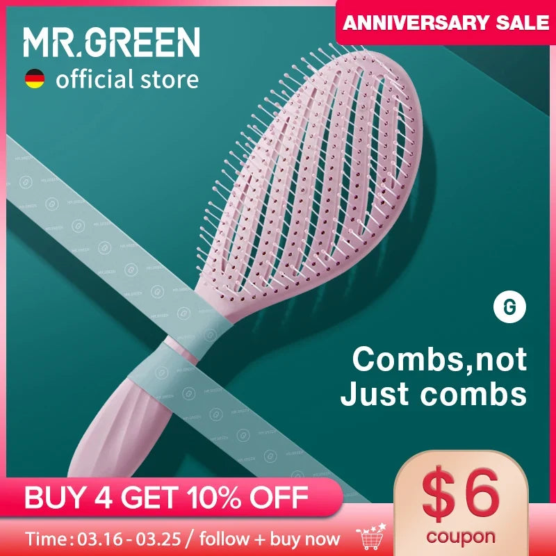 MR.GREEN Hollow Out Hair Brush Scalp Massage Combs Hair Styling Detangler Fast Blow Drying Detangling Tool Wet Dry Curly Hair