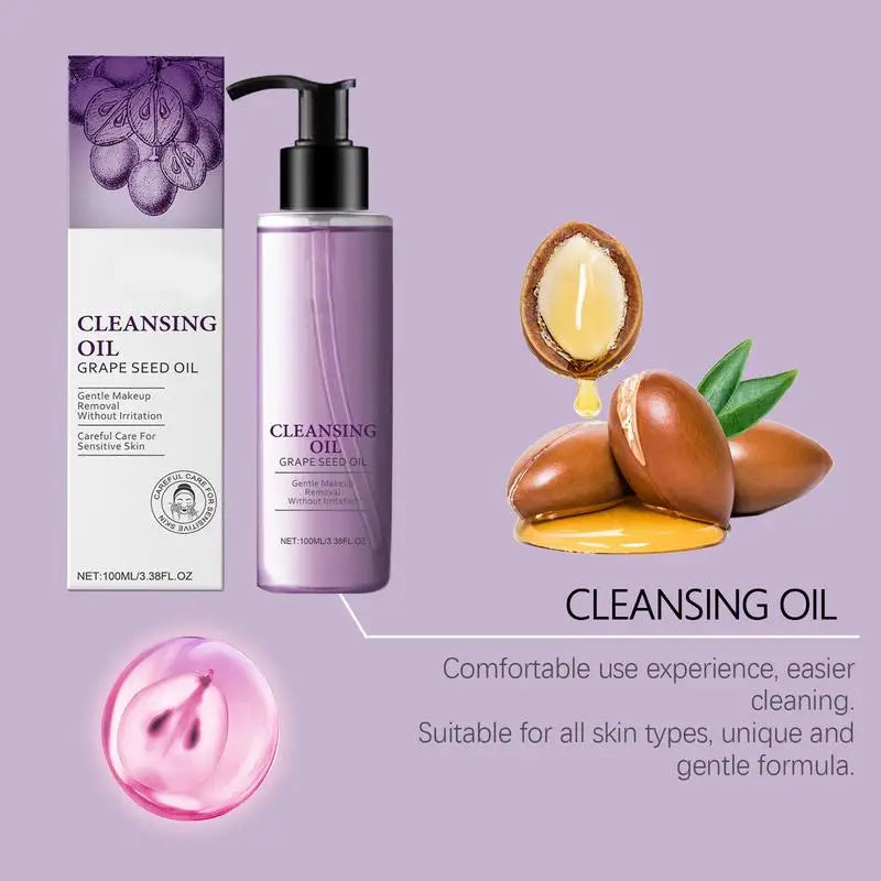 Facial Cleansing Oil Non-Greasy Facial Cleanser Moisturizing Grape Oil Makeup Remover Mild Non-irritating face Cleansing oil