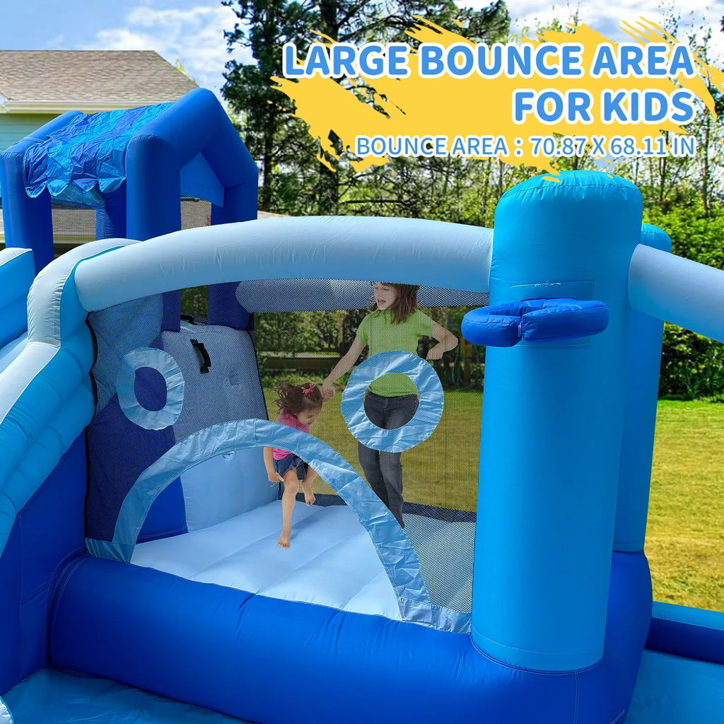 Inflatable  Water Slide Park-Huge Splash Pool-Easy to Set Up & Inflate with Air Blower,Bule   Water Slid Outdoor Use