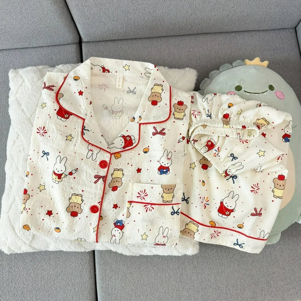 Miffy Women Pajamas Set Cute Summer Short Sleeve Shorts Comfortable Loose Homewear Soft Breathable Casual Loungewear Sleepwear