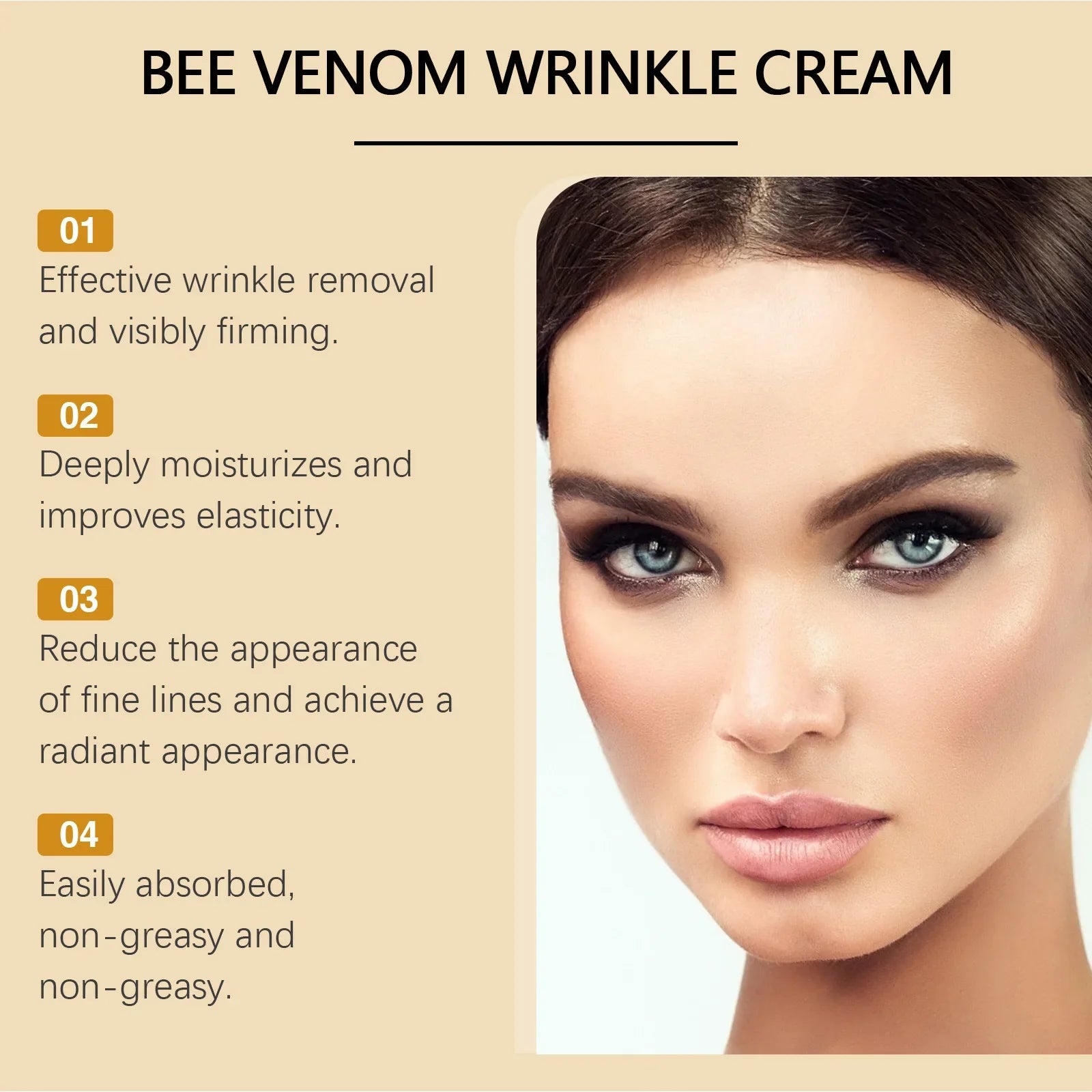 Bee Venom Wrinkle Removal Cream Firming Lifting Facial Moisturizing Deep Hydration Smoothing Fine Lines Anti Aging Face Cream