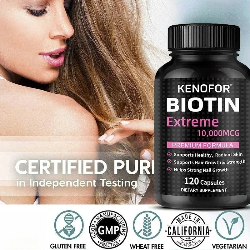 Biotin Capsules - Promotes Hair Growth, Strengthens Nails, Improves Skin Health, Dietary Nutritional Supplement