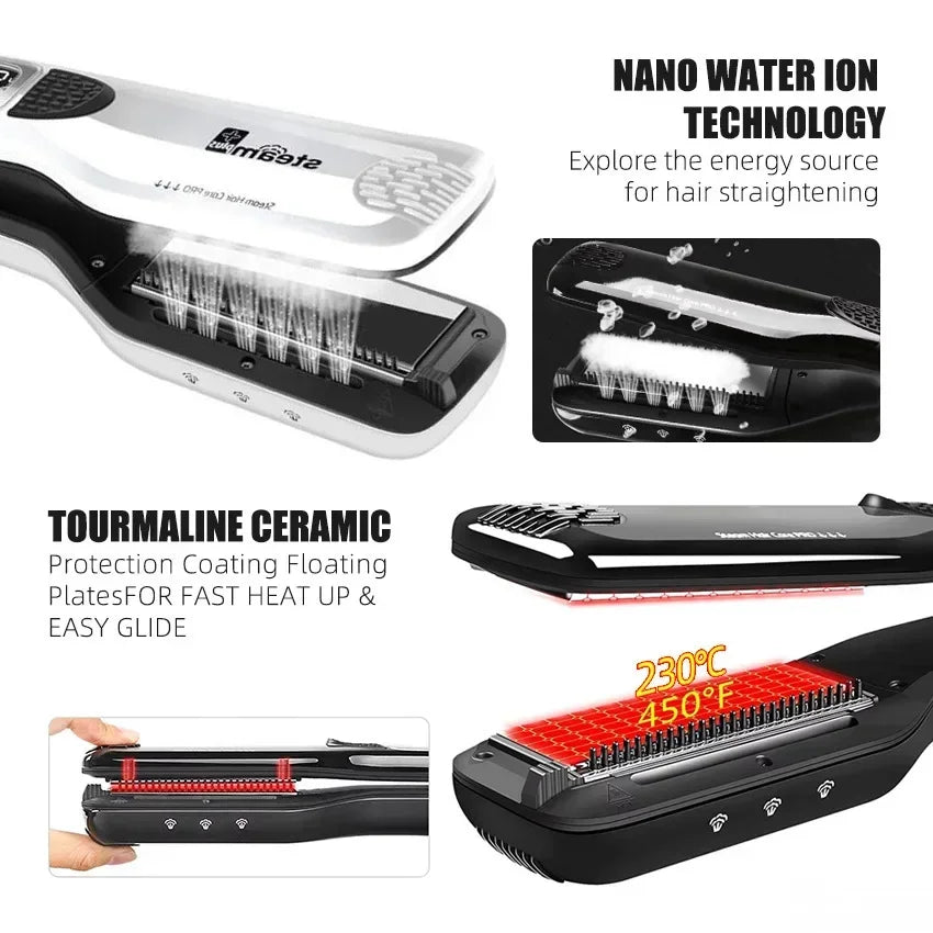 High quality   Wide Plate Steam Hair Straightener Temperature Controlled Perm Negative Ions Do Not Hurt Hair Ceramic Plate Strai