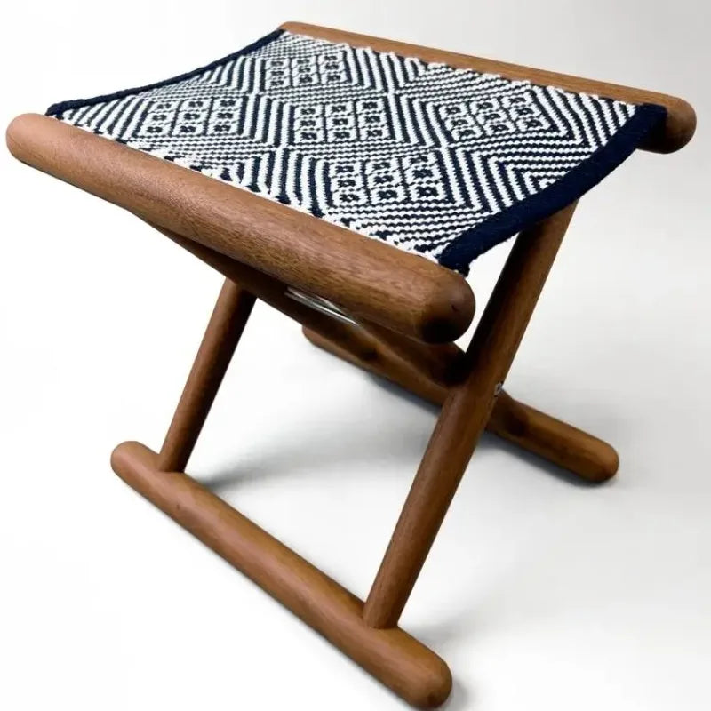 Portable Folding Stool for Outdoor Camping Lightweight Wooden Seat with Cotton Woven Top Home Travel Compact Folding Bench