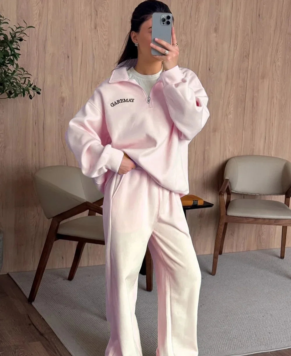 Autumn Women's Tracksuit With Zipper Oversize Hoodie Classic Two Piece Set Women Casual Trouser Suits Women 2 Pieces Outfits