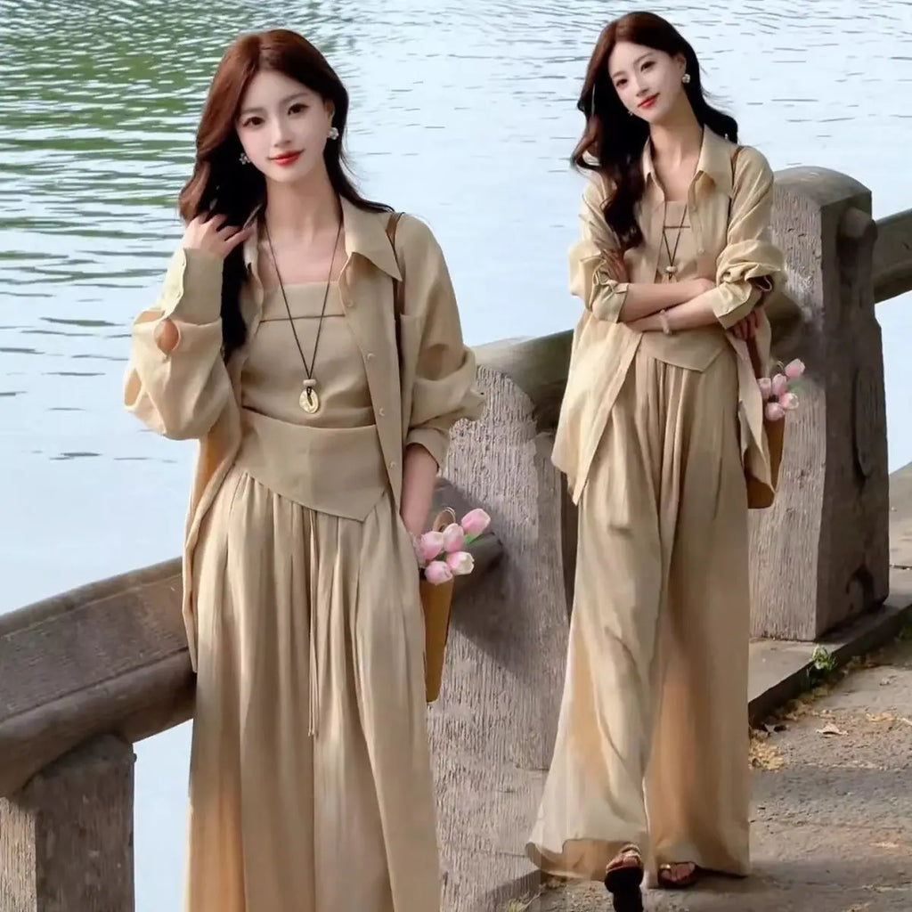 Sunscreen Clothes Shirts Vests Wide-Leg Pants Three-Piece Women's 2026 Spring And Summer New Weekend Travel Versatile Artifact