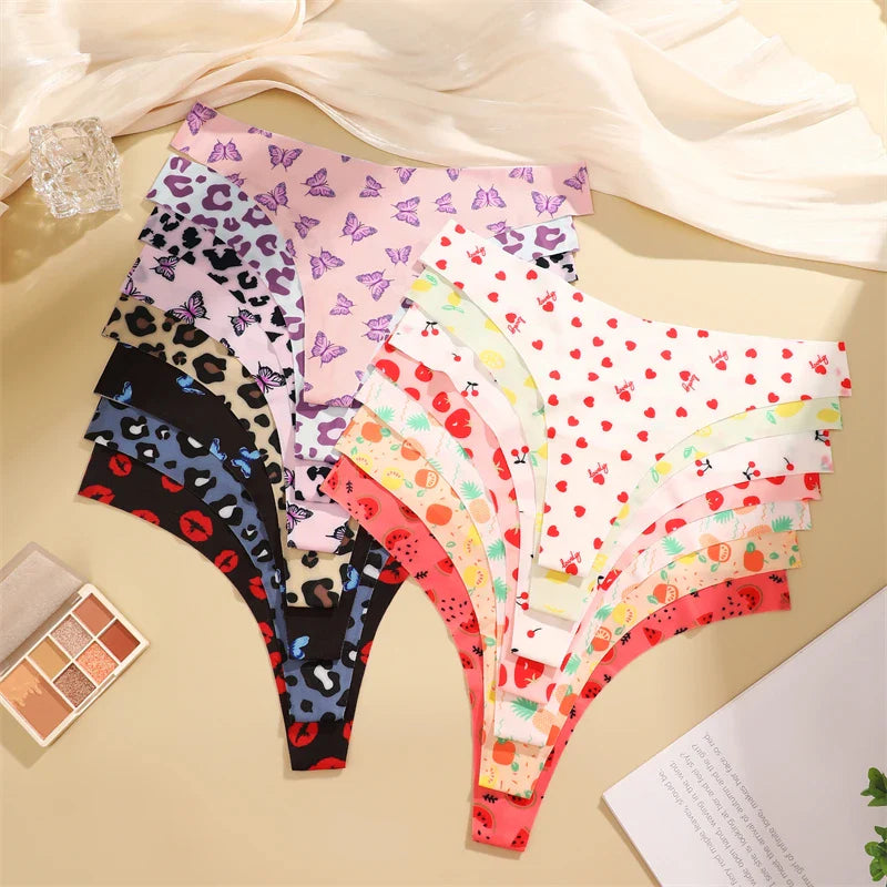 3Pcs Women G-string Seamless Sweet Fruit Thongs Low-waist Panties Ladies Soft Cute Thongs Female S-XL T-Back Panties Underwear