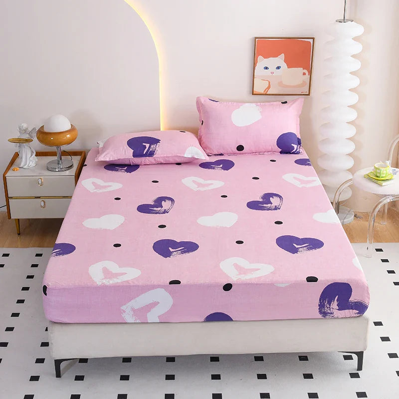 Red Flower Printed Bed Sheet Sets Queen/King Size sabanas cama matrimonial Reactive Printed Fitted Bedsheets for Double Bed