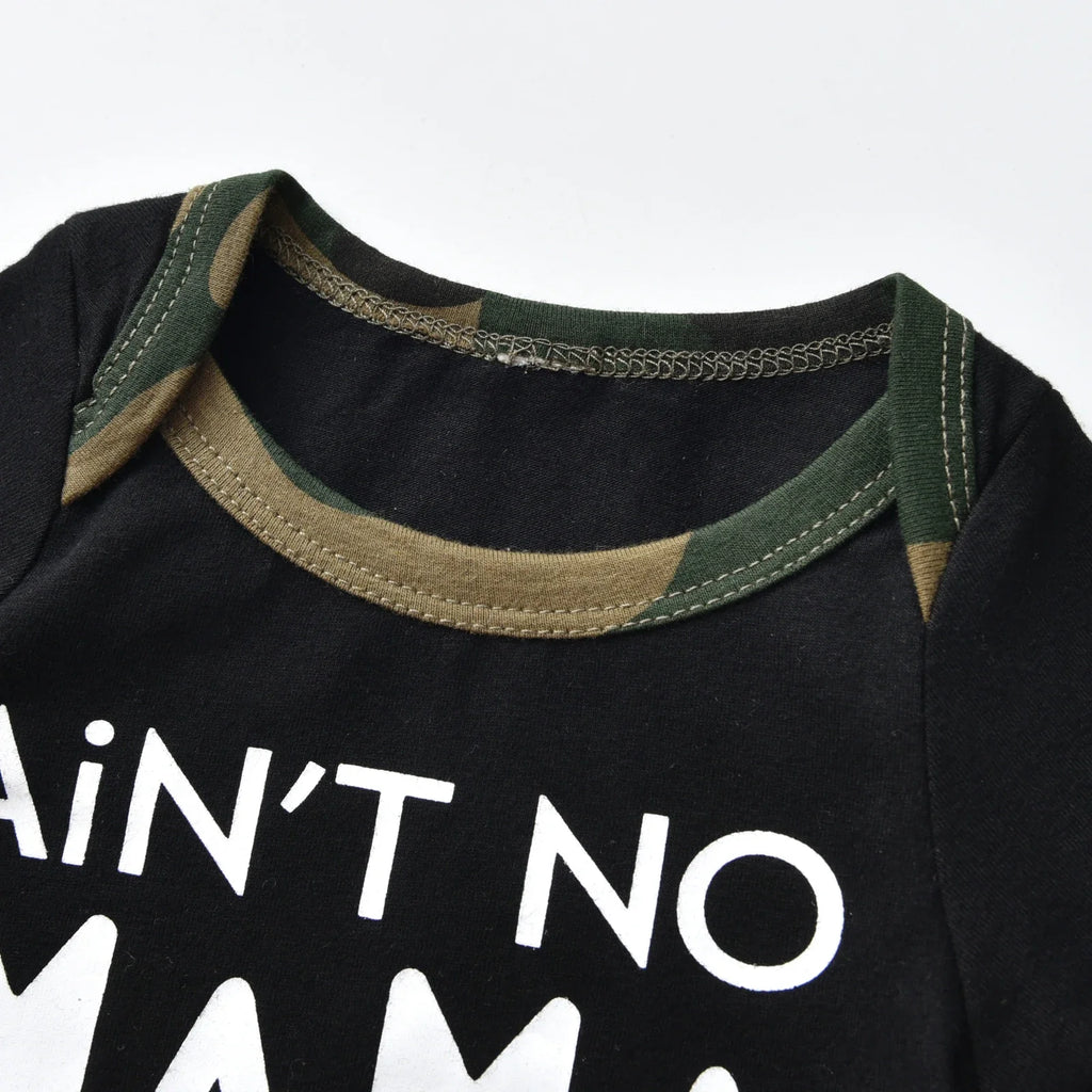 Newborn Baby Boy Clothes Long Sleeves Letter Print Romper Camouflage Long Pants Hat 3pcs Outfits Set