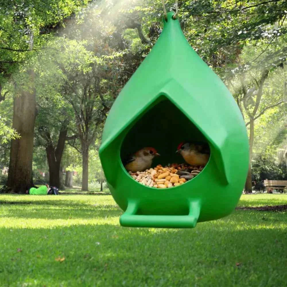 House Shape Waterproof Hanging Bird Feeder Rainproof Large Capacity Hummingbird Feeder with Stand Birds Food Catcher Outdoor