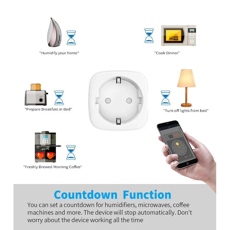 5PCS Smart Socket EU 20A Wifi Smart Plug With Power Monitoring Works with Tuya Smart Life APP Remote Control