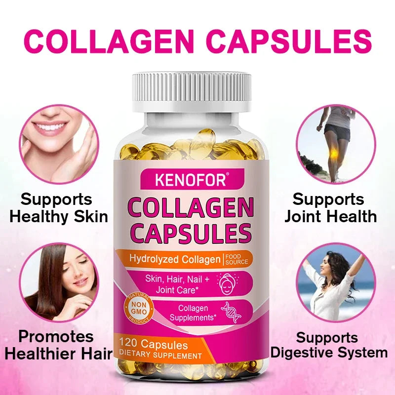 Kenofor 120 Hydrolyzed Collagen Capsules - Support Skin & Joint & Hair & Nail Health - Collagen Supplement