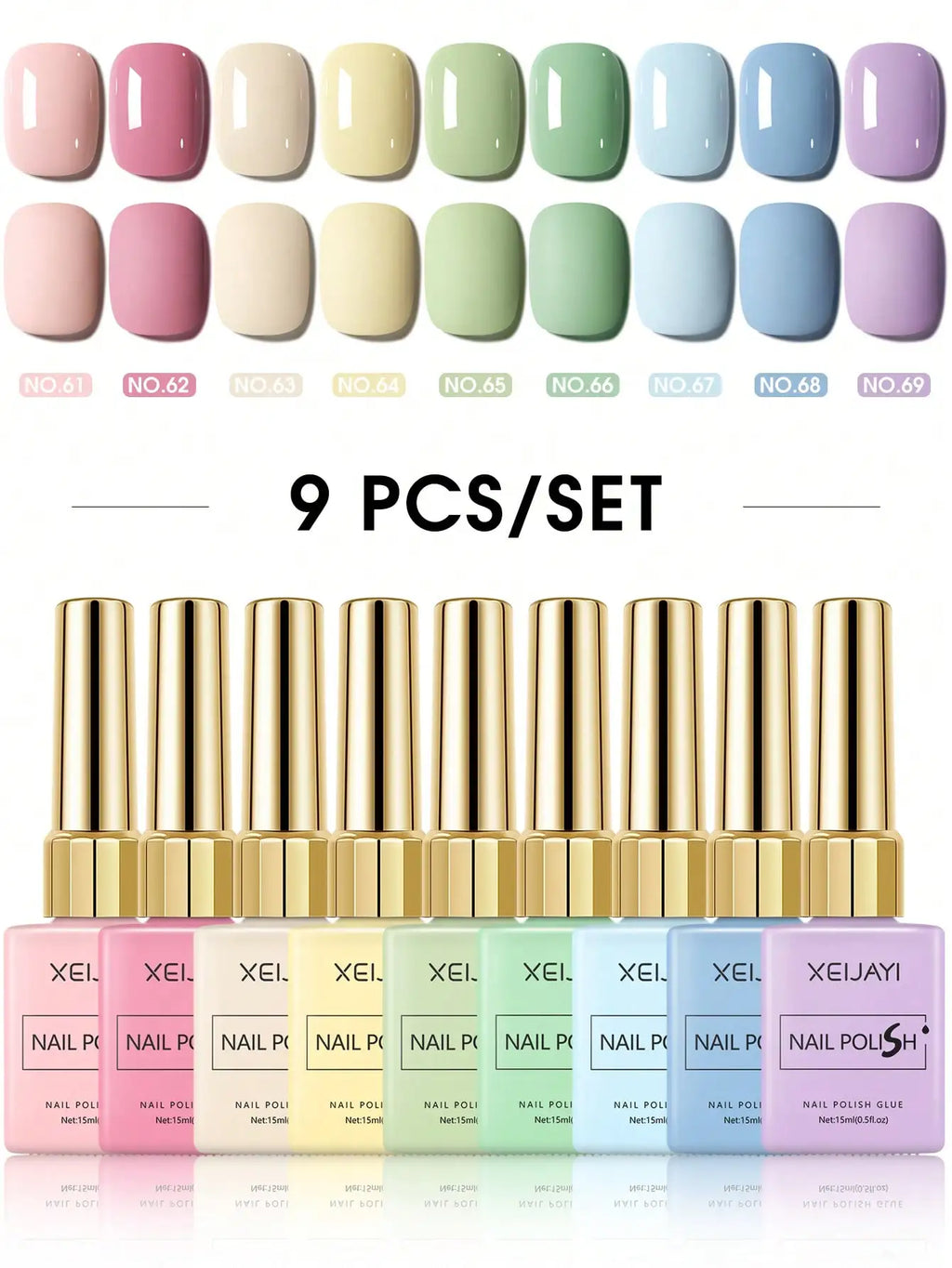 9PCS 15ml Colorful Gel Nail Polish Set, Soak-Off UV LED Nail Gel, Long-Lasting Liquid Manicure Varnish