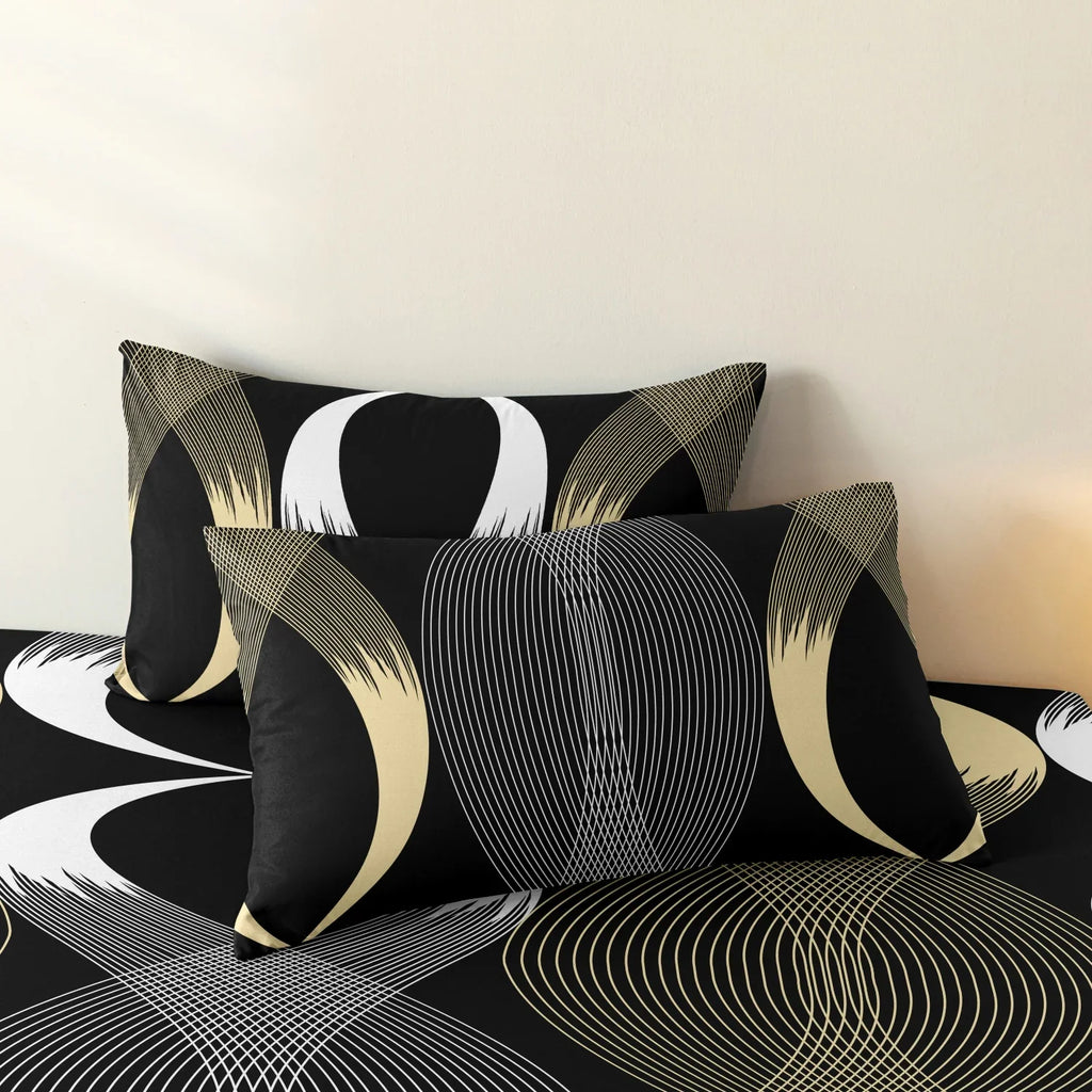 3Pcs Botanical Geometric Lines Floral Design Bedding Set Included 1 Duvet Cover & 2 Pillowcases For All-Season Home Dorm Decor
