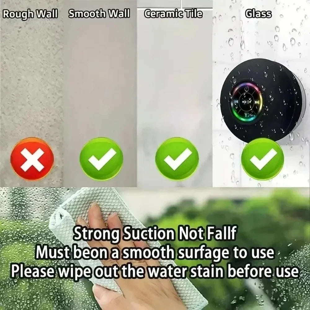 Bluetooth Speaker Mini Portable Wireless Bluetooth Audio Led IPX4 Waterproof Loudspeaker Large Suction Cup for Outdoor Bathroom