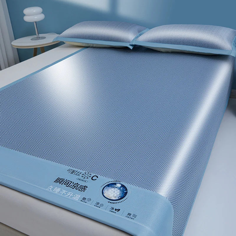 Cooling Summer Ice Silk Mat Carbon Fibres Sleeping Cool Bed Pad Wide Edging Mats Charcoal Double Mattress Cover with Pillowcase