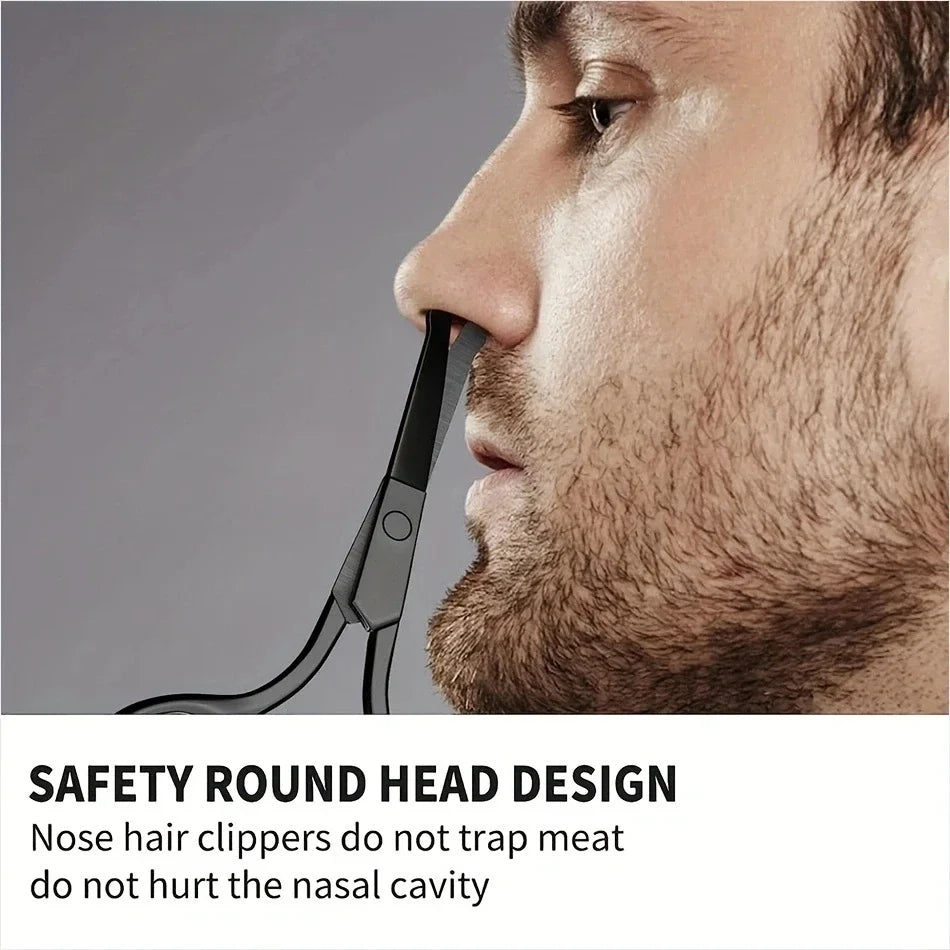 Unisex Stainless Steel Black Round Head Safe Nose Hair Scissors (Do Not Hurt Nose)