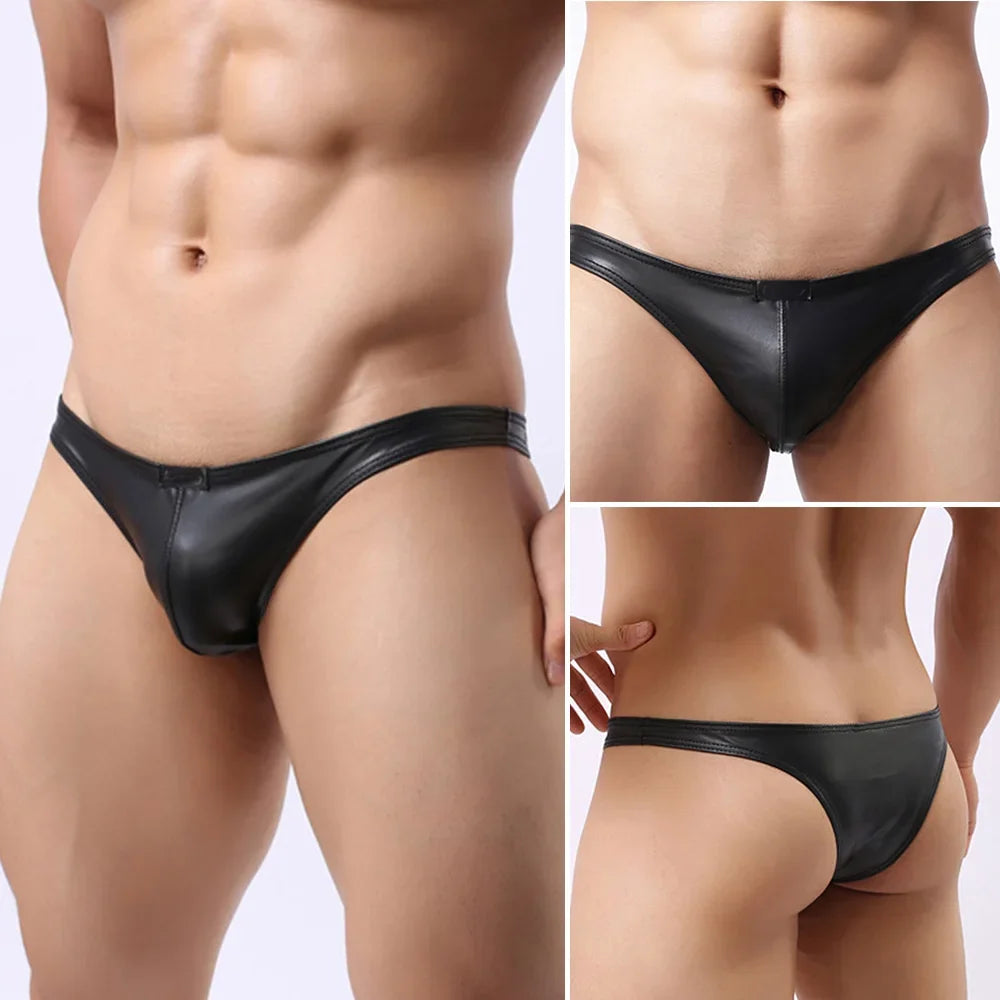 Undies Thong Underpants Stylish and Functional Men\\\'s Sexy PU Leather Underwear Briefs with Pouch Multiple Sizes