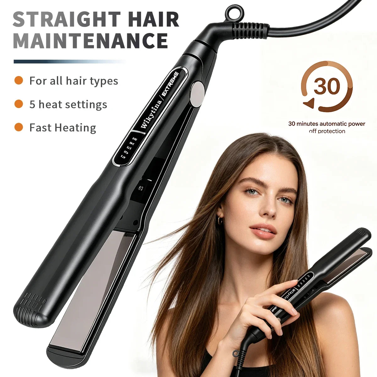 Professional Titanium 2-in-1 Hair Straightener Curler with 5 Heat Settings Fast Heating Negative Ion Salon Flat Iron