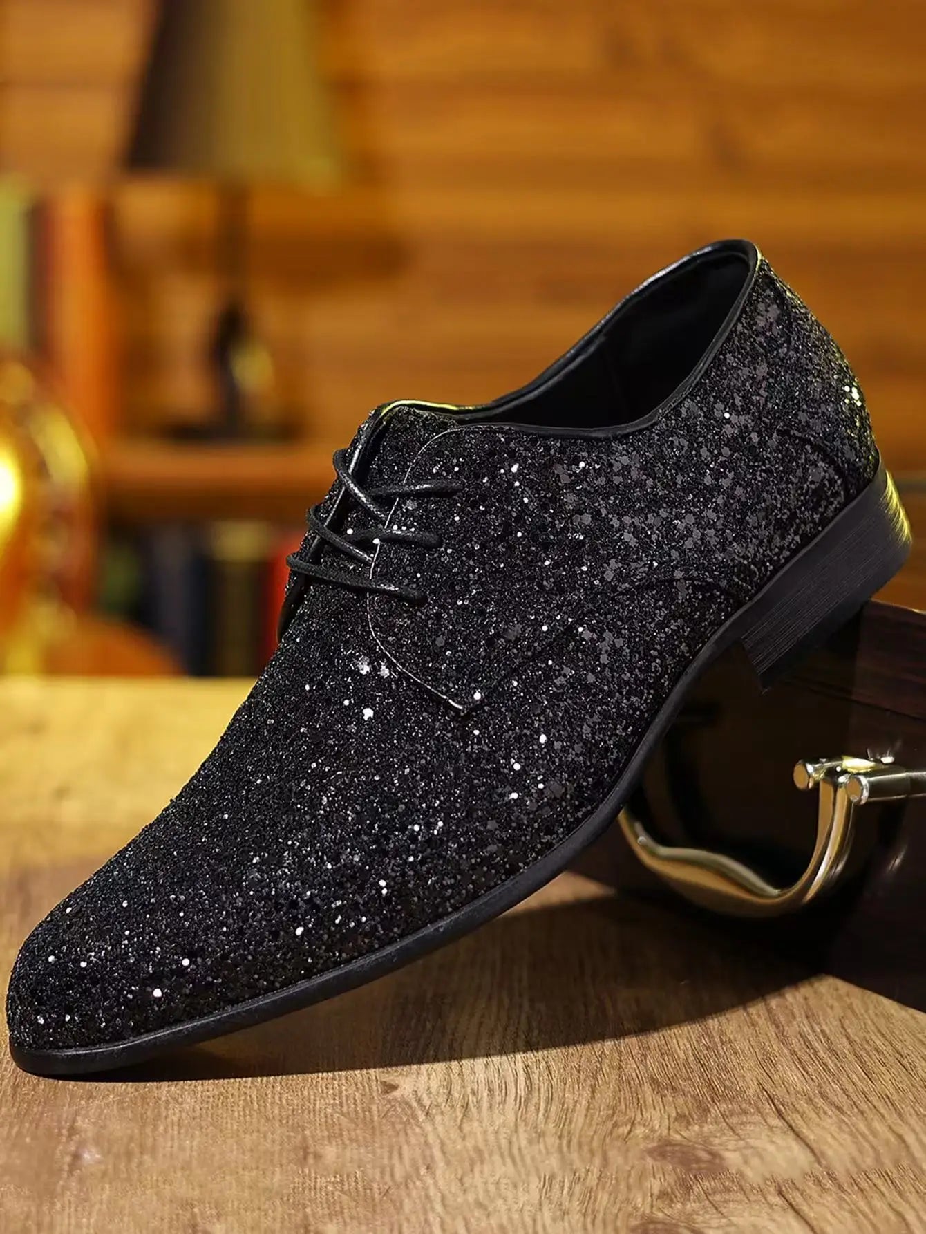 Luxury Men Dress Shoes Gold Silver Sequin Wedding Shoes High Quality Lace-Up Oxford Shoes Fashion Designer Men Flats Large Size