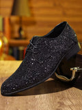 Luxury Men Dress Shoes Gold Silver Sequin Wedding Shoes High Quality Lace-Up Oxford Shoes Fashion Designer Men Flats Large Size
