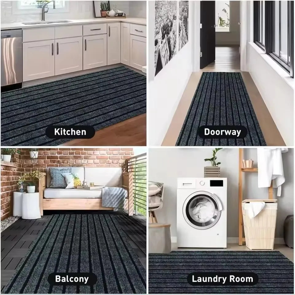 New 1pc Washable non-slip carpet, solid color striped kitchen door mat floor mat, suitable for bathroom, hallway, entrance,