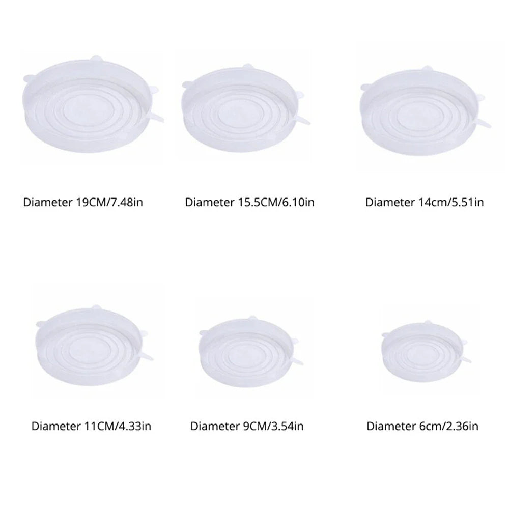 6Pcs/Set Transparent Silicone Kitchen Utensils Fresh-keeping Stretch Universal Bowl Cover Refrigerator Microwave Oven Sealed