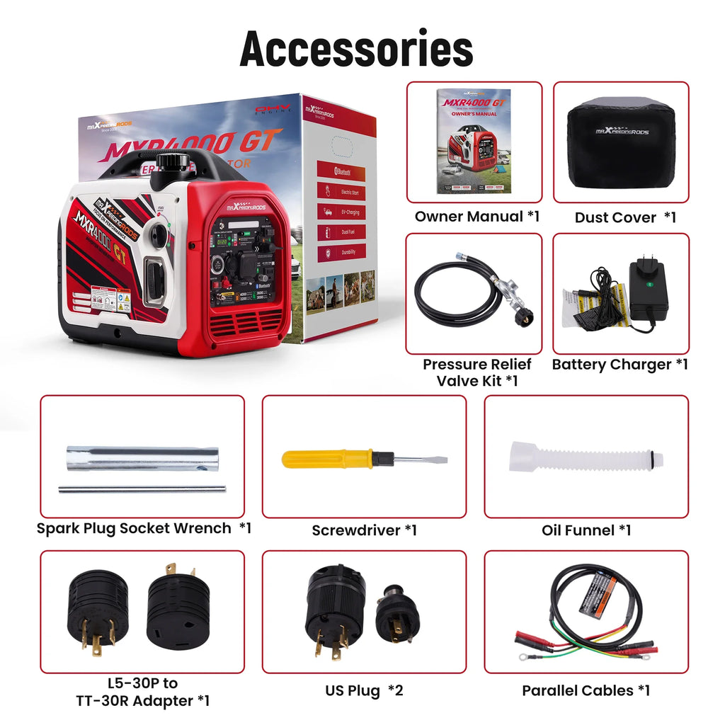 Maxpeedingrods 4KW Portable Dual Fuel Generator Inverter LPG Gas Bluetooth