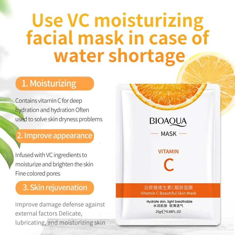 5pcs BIOAQUA Vitamin C Facial Masks Face skincare Moisturizing Face Mark Whitening Anti-aging Face Mask for Face Skin Care