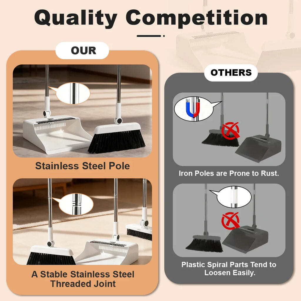 3 In 1 Broom And Dustpan Set With Ergonomic Handle